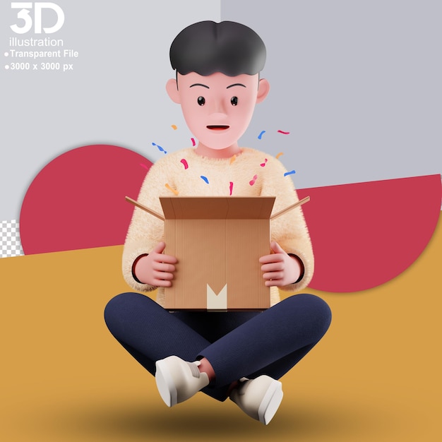 PSD 孤立した背景に 3 d 男性オープンデリバリー 3 d イラスト 3 d キャラクター