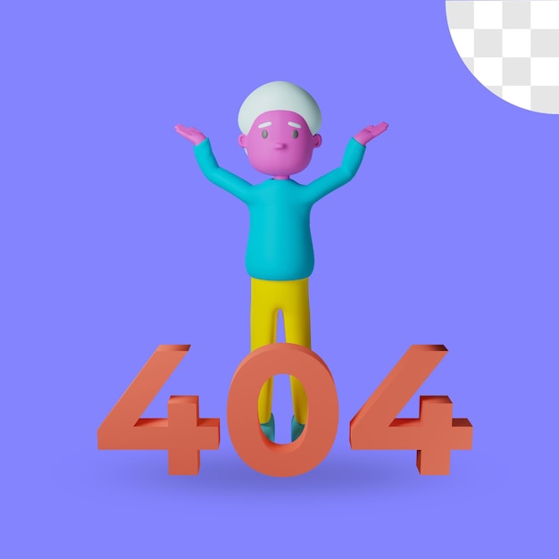 3d male with 404 error design rendering isolated
