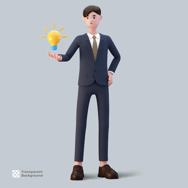 PSD 3d man cartoon character businessman in suit render isolated