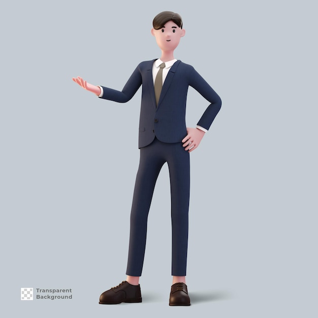 3d man cartoon character businessman in suit render isolated