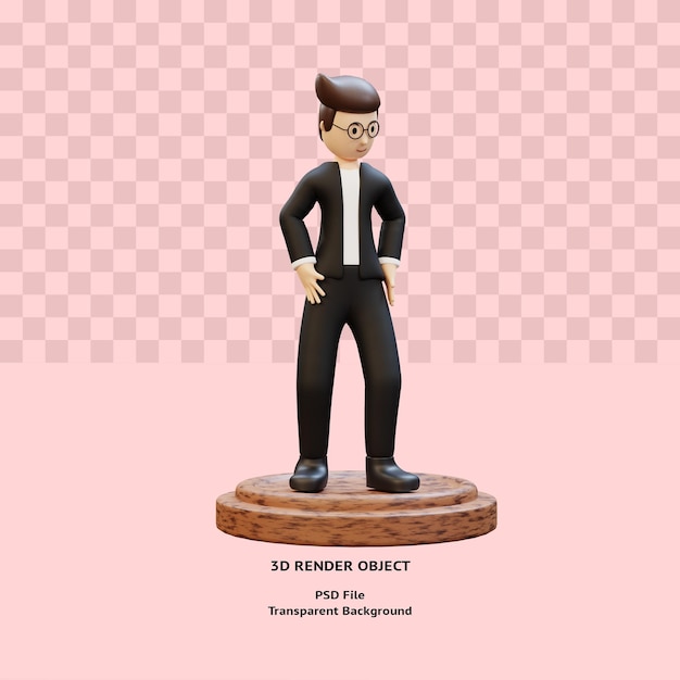 PSD 3d man character acknowledging in podium rendered premium psd