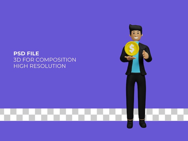 3D man character illustration design working Premium Psd
