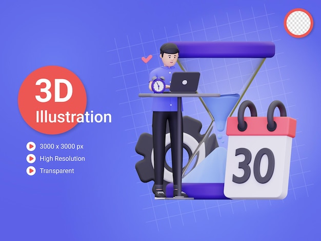 PSD 3d man complete scheduled work illustration