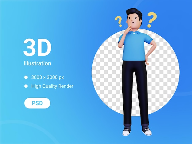 3d-man denken iets met vraagteken