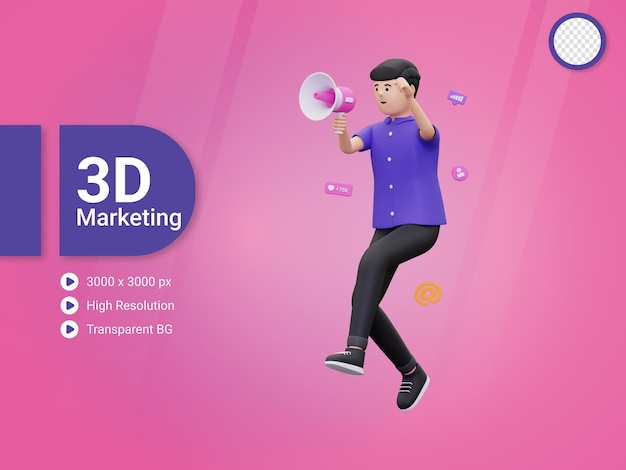 3d-man doet megafoon marketing illustratie