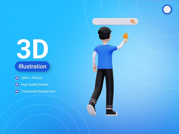 PSD 3d-man doet online browsen illustratie