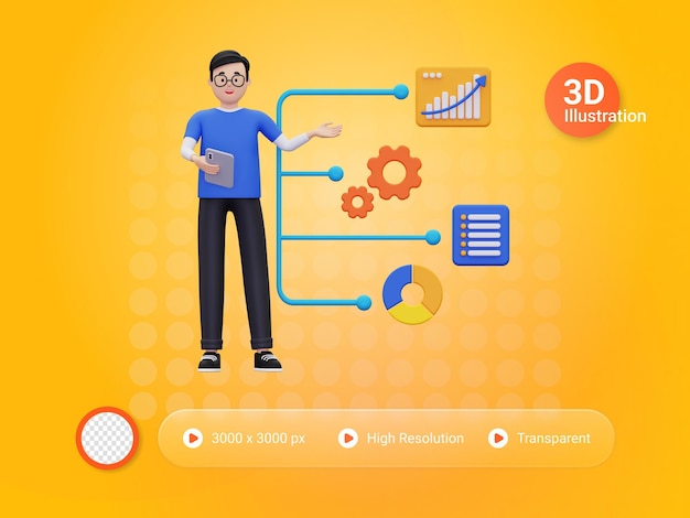 3d man doing business analysis illustration