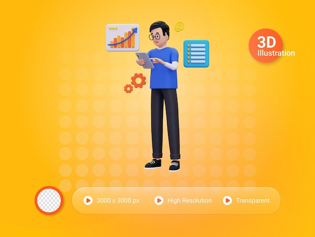 3d man doing business online analysis report иллюстрация