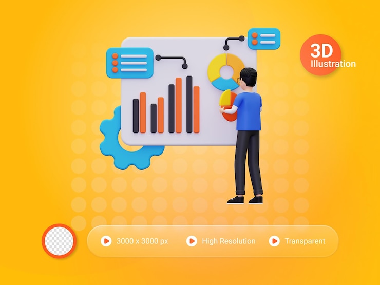 PSD 3d man doing data analysis illustration