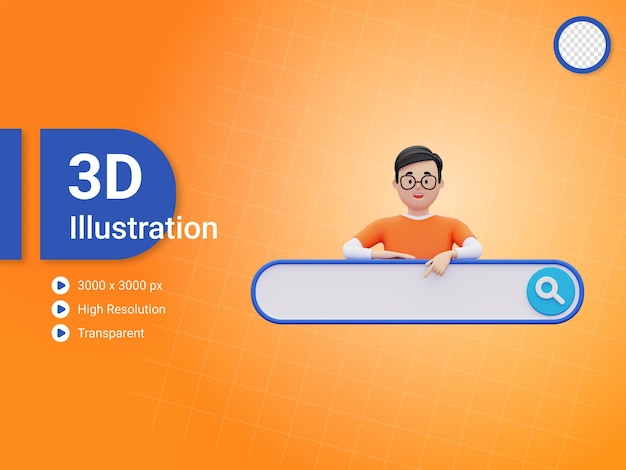 3d man doing online browsing illustration