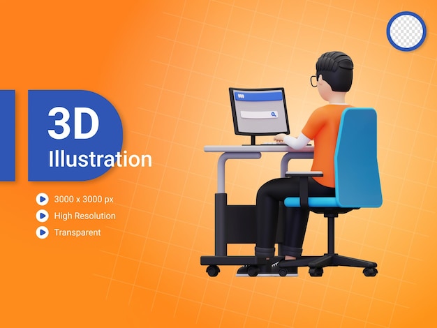 3d man doing online browsing illustration