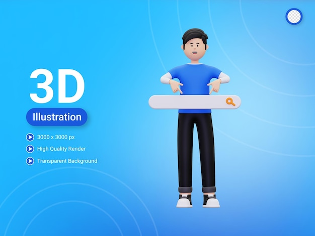 PSD 3d man doing online browsing illustration