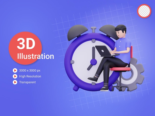 PSD 3d man doing scheduled work illustration