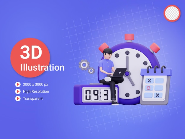 PSD 3d man doing task management illustration