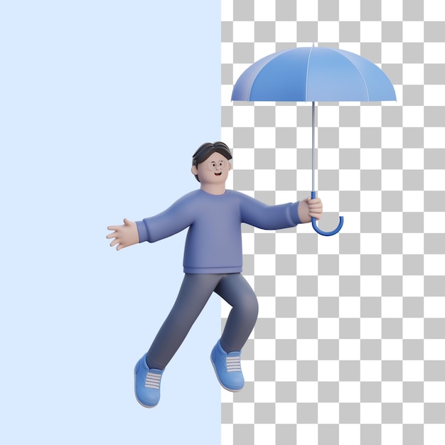 3D Man Floating with an Umbrella