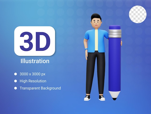 PSD 3d человек с карандашом