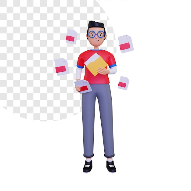 3d man holding a text file