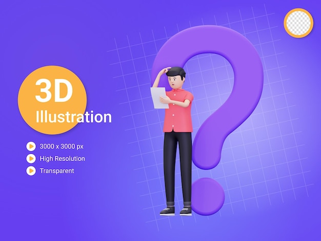 PSD 3d 남자는 자신의 작업 그림에서 혼란