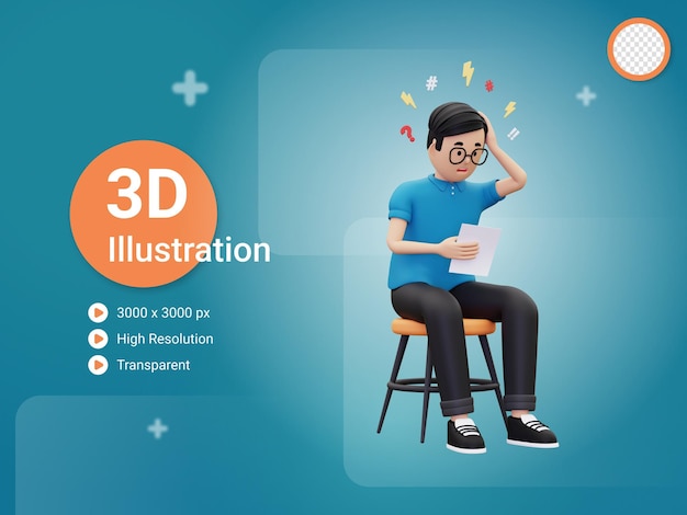 3 d 男は仕事のイラストのためにストレスを経験しています。