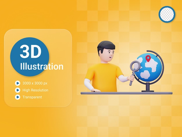 PSD 3d man is looking for a location point illustration