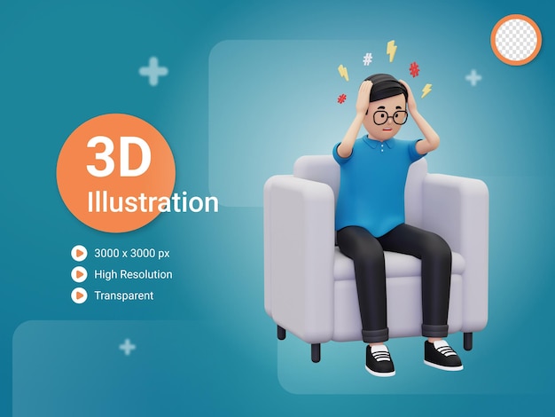 3d man is under a lot of stress illustration