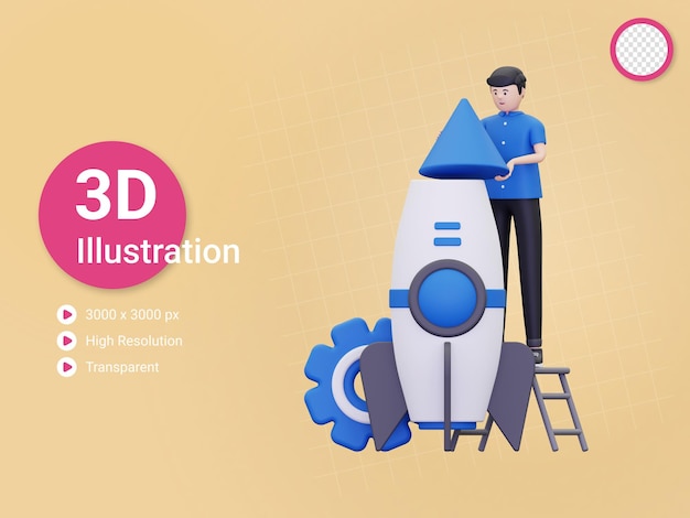 PSD 3d man is preparing for business launch illustration
