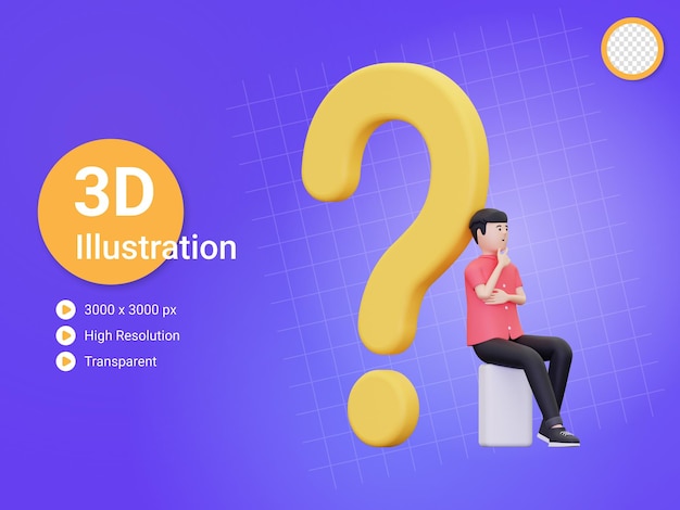 3d man is thinking about something illustration