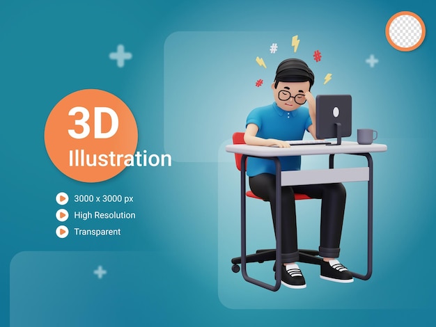 3d человек устал от работы иллюстрации