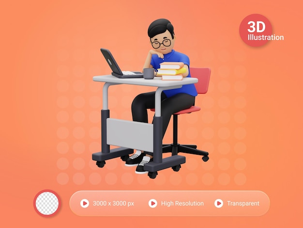 L'uomo 3d è stanco al lavoro