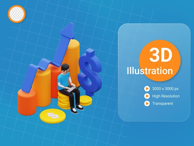 3d Man showing financial investment growth illustration