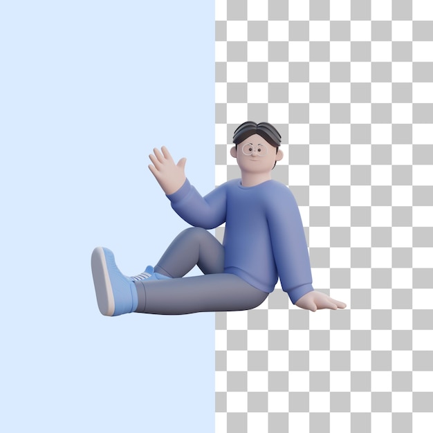 PSD 3d man sit and wave