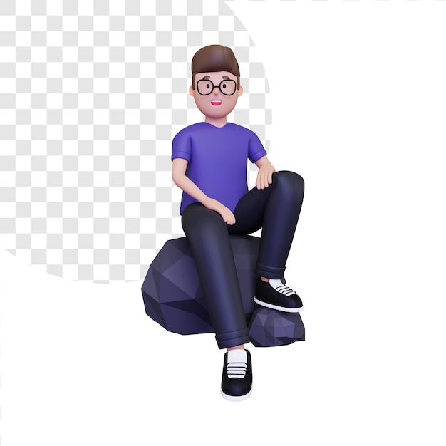 3d man sitting on a rock