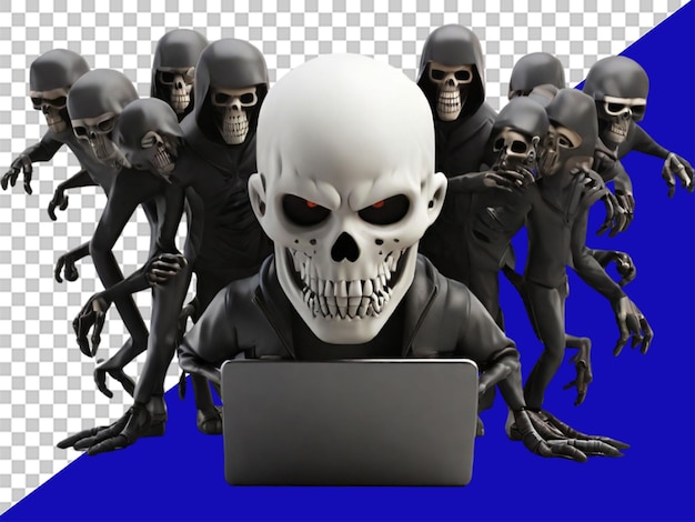 3d man skull criminal hacker spooky monster scary cree on transparent background