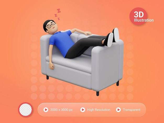 Uomo 3d che dorme sul divano