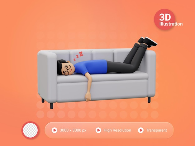 Uomo 3d che dorme sul divano