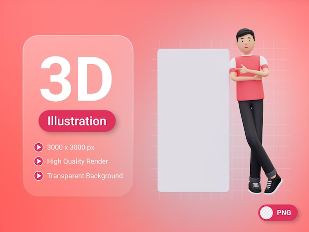 현수막 뒤에 서 있는 3d 남자