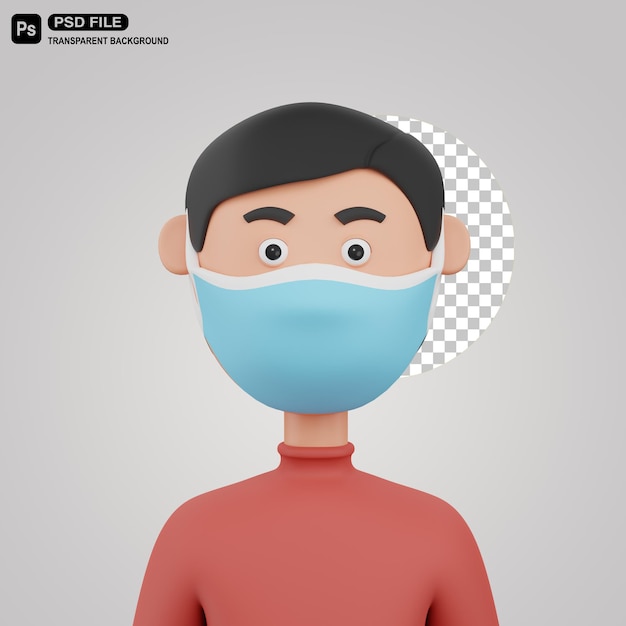 3D man wearing medical face mask illustration