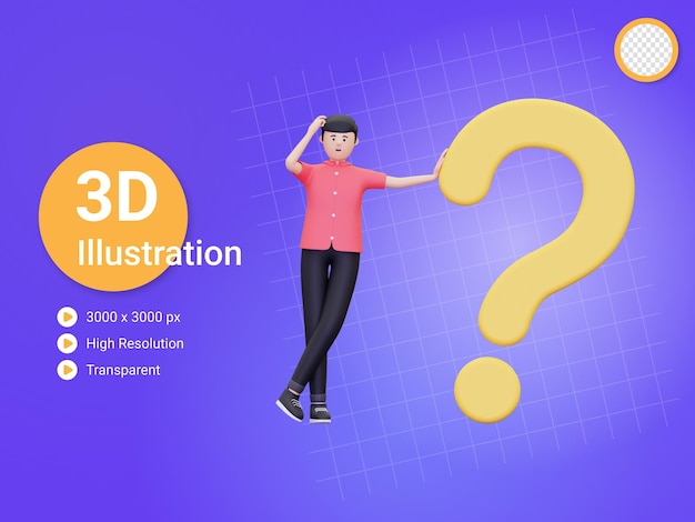 PSD 疑問符のイラストを持つ 3 d 男