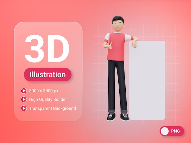 광고에 대 한 빈 현수막을 가진 3d 남자