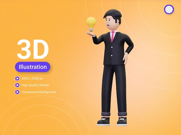 PSD 3d man with business idea illustration