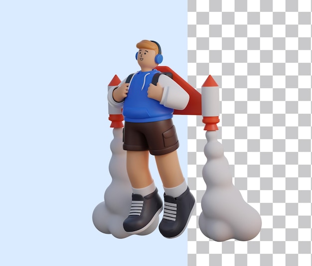 PSD 3d man with jetpack