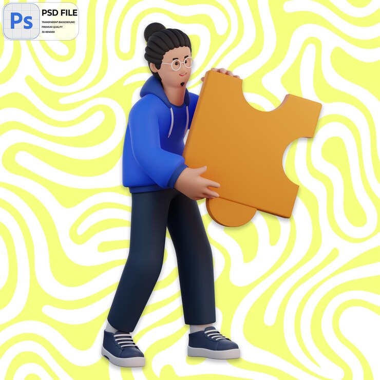 PSD 3d man with solution render icon isolated png illustration psd template