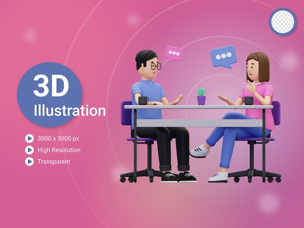 PSD 3d a man and woman having a job chat illustration