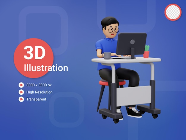 3d человек работает дома