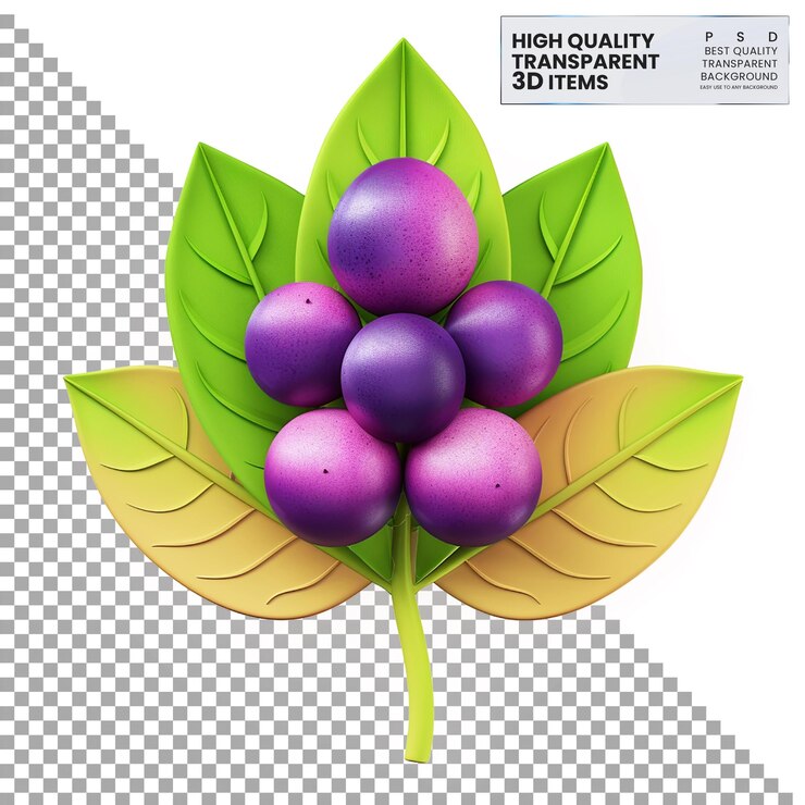 PSD 3d mangosteen leaf icon a colorful 3d mangosteen leaf on transparent background