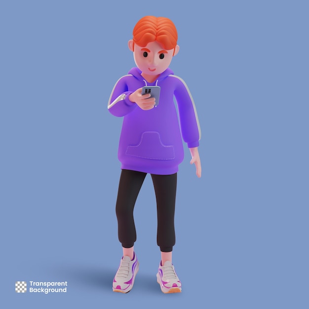 3d mannelijk personage met smartphone