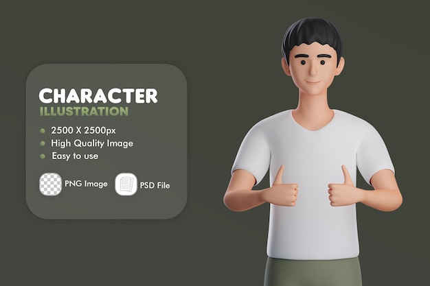 3D mannelijk personage Toon duimen omhoog gebruik beide handen