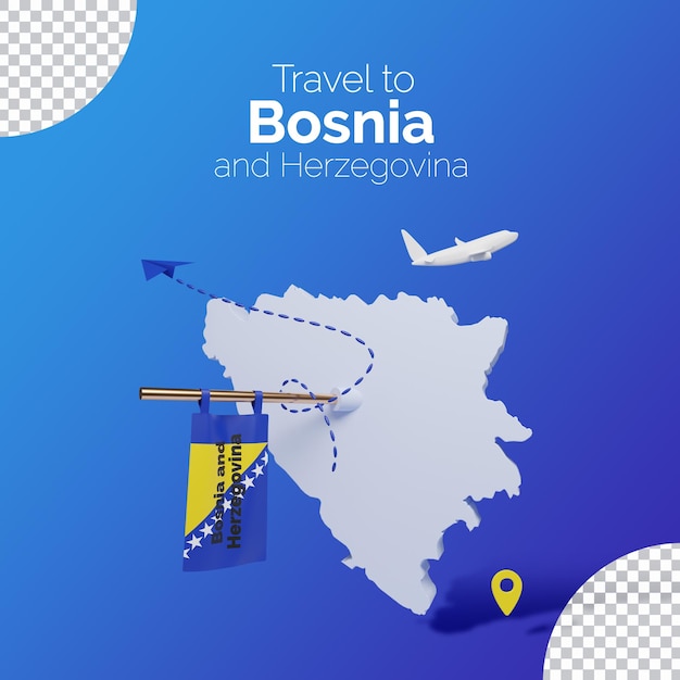 Mappa 3d della bosnia con il concetto di viaggio