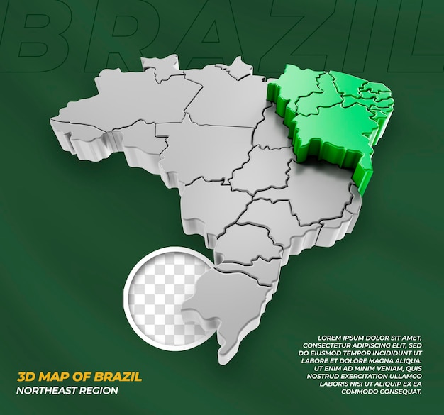 3d map of brazil state of northeast region