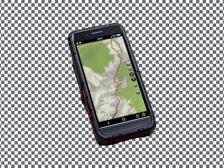 PSD 3d map in mobile isolated on transparent background
